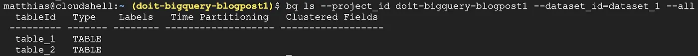 BigQuery CLI Tables